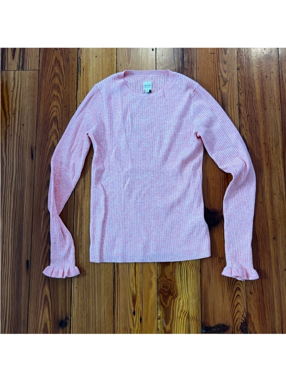 Light Coral Ribbed Long Sleeve Sweater - Picture 2 of 4